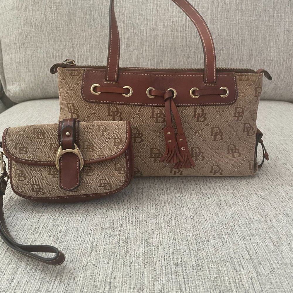 Dooney & Bourke Beige and Brown Jacquard Handbag